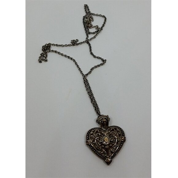 𝅺Sterling silver and 14k gold Dmc hefty filigree heart  rope necklace romantic. - Picture 4 of 5
